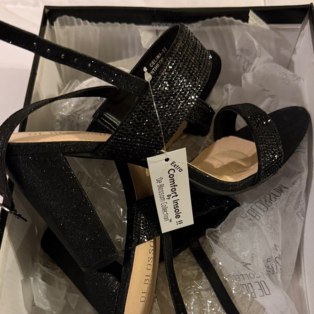 De Blossom Collection Black Glitter Heels
